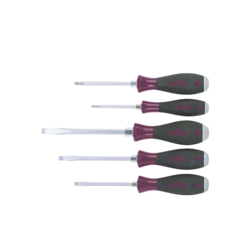 Wiha Csavarhúzó készlet MicroFinish® Lapos, Phillips, teljes hosszúságú hatlapú pengével és masszív acélsapkával, 5 részes (29138)