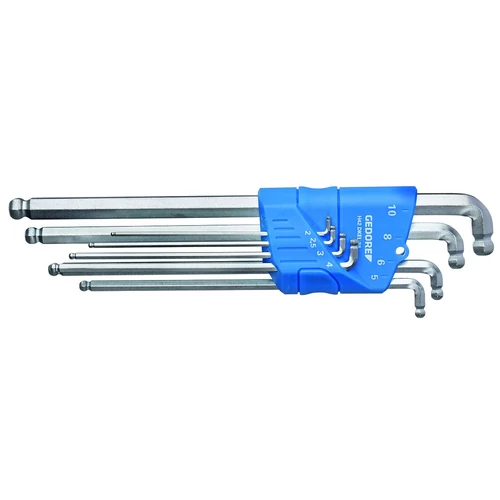 Gedore hajlított dupla gömbvégű imbuszkulcs készlet, műanyag tartó, rövidített, 8 részes, 2-10 mm